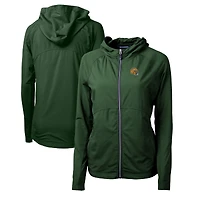 Sweat à capuche hybride recyclé entièrement zippé en tricot écologique Adapt pour femme Cutter & Buck Green avec logo du casque des Packers de Bay