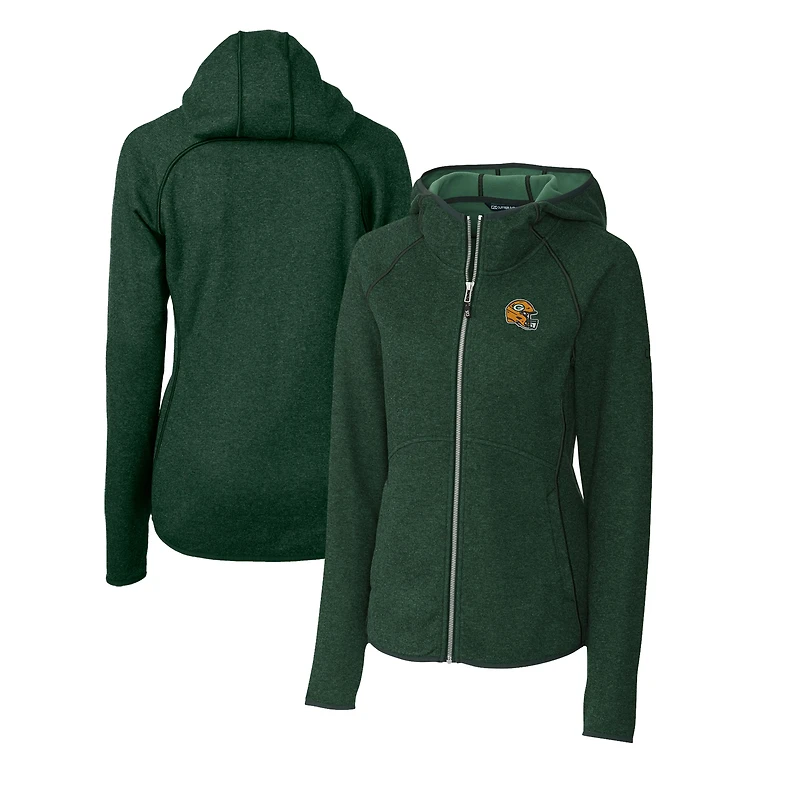 Sweat à capuche zippé en tricot avec logo du casque des Packers de Green Bay pour femme, Cutter & Buck