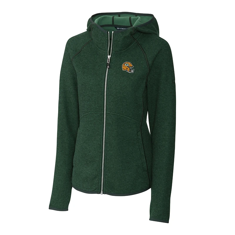 Sweat à capuche zippé en tricot avec logo du casque des Packers de Green Bay pour femme, Cutter & Buck