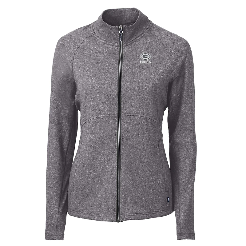 Veste zippée intégrale recyclée en tricot écologique Adapt Green Bay Packers pour femme Cutter & Buck Heather Black