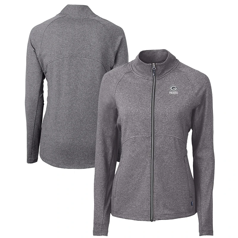 Veste zippée intégrale recyclée en tricot écologique Adapt Green Bay Packers pour femme Cutter & Buck Heather Black