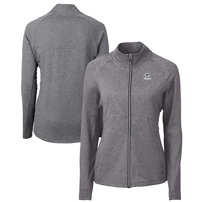 Veste zippée intégrale recyclée en tricot écologique Adapt Green Bay Packers pour femme Cutter & Buck Heather Black