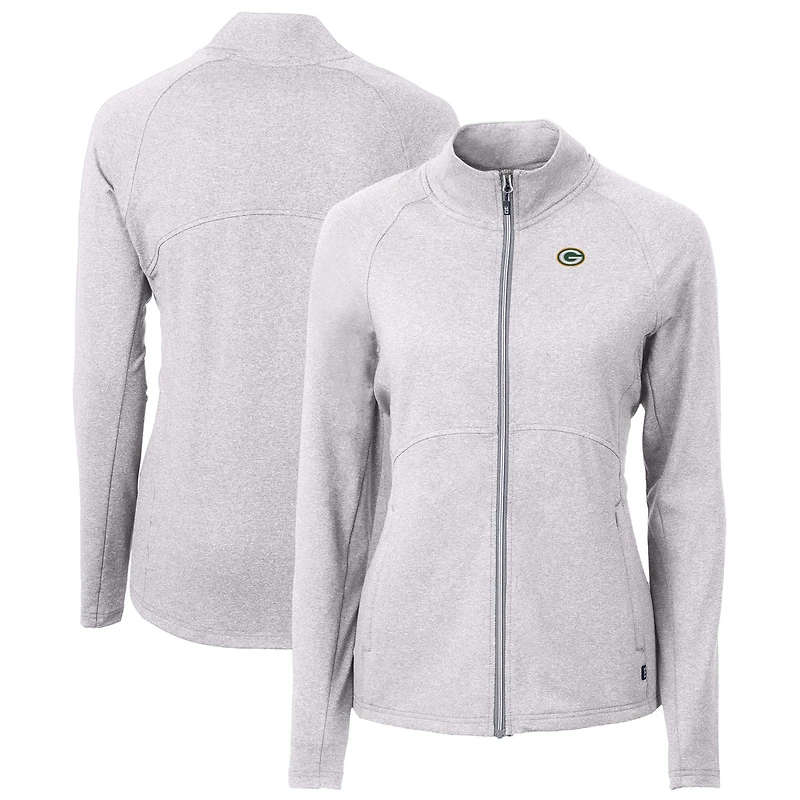 Veste zippée intégrale en tricot recyclé Adapt Eco Knit des Packers de Green Bay pour femme, gris chiné, Cutter & Buck