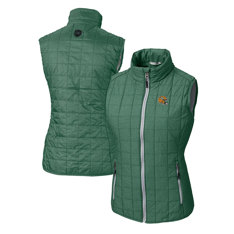 Women's Cutter & Buck Heather Green Bay Packers Helmet Logo Rainier PrimaLoft Eco Insulated Full-Zip Puffer Vest
