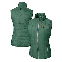 Women's Cutter & Buck Heather Green Bay Packers Helmet Logo Rainier PrimaLoft Eco Insulated Full-Zip Puffer Vest