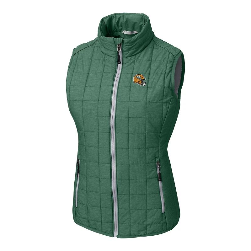 Gilet matelassé isolant entièrement zippé PrimaLoft Eco pour femme Cutter & Buck Heather Green avec logo du casque des Bay Packers Rainier