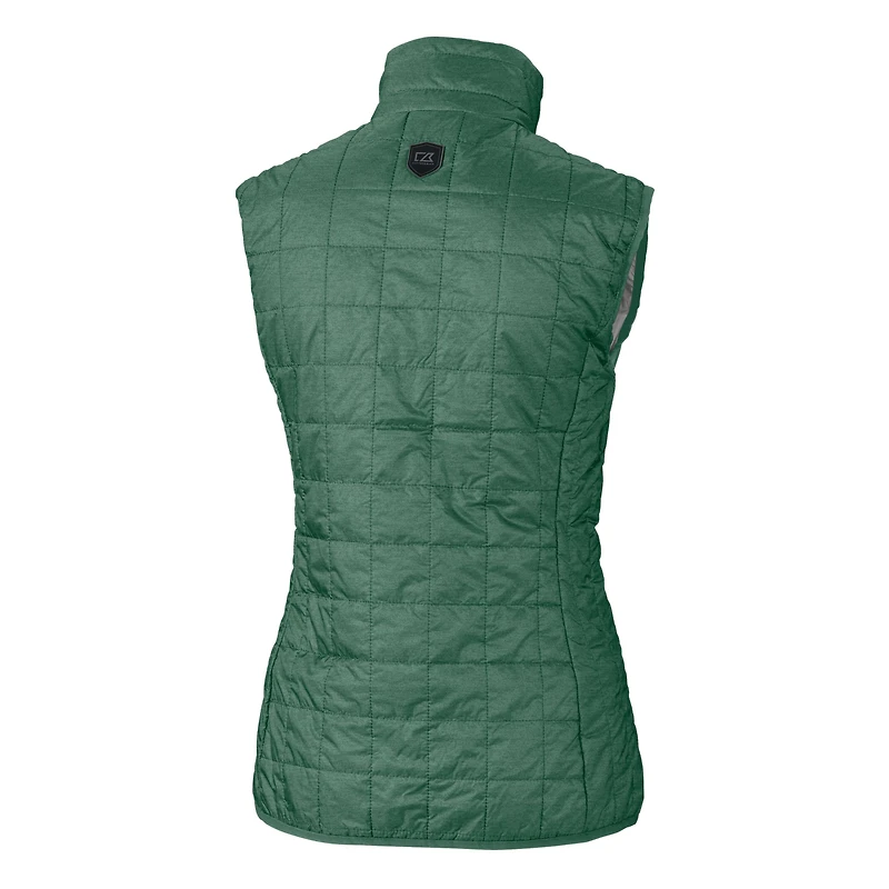 Women's Cutter & Buck Heather Green Bay Packers Helmet Logo Rainier PrimaLoft Eco Insulated Full-Zip Puffer Vest
