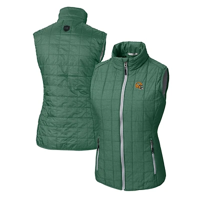 Gilet matelassé isolant entièrement zippé PrimaLoft Eco pour femme Cutter & Buck Heather Green avec logo du casque des Bay Packers Rainier
