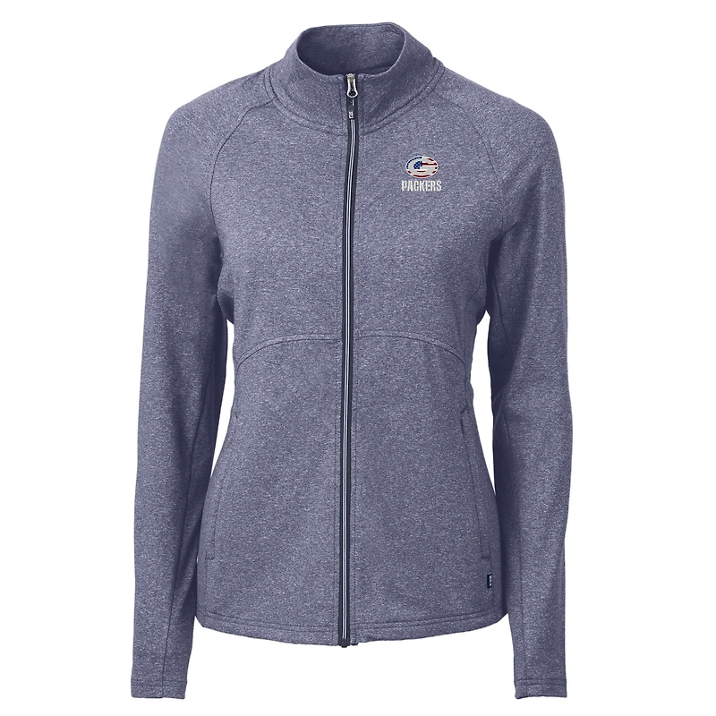 Veste zippée intégrale en tricot recyclé Adapt Eco Knit des Green Bay Packers pour femme, bleu marine chiné Cutter & Buck