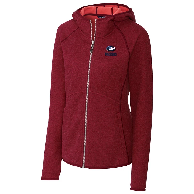 Veste zippée intégrale pour femme Cutter & Buck Heathered Red Green Bay Packers Mainsail