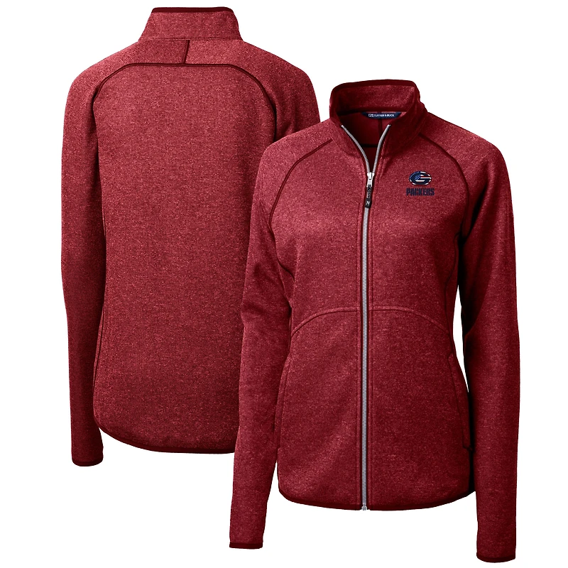 Veste polaire entièrement zippée pour femme Cutter & Buck Heathered Red Green Bay Packers Mainsail Sweater