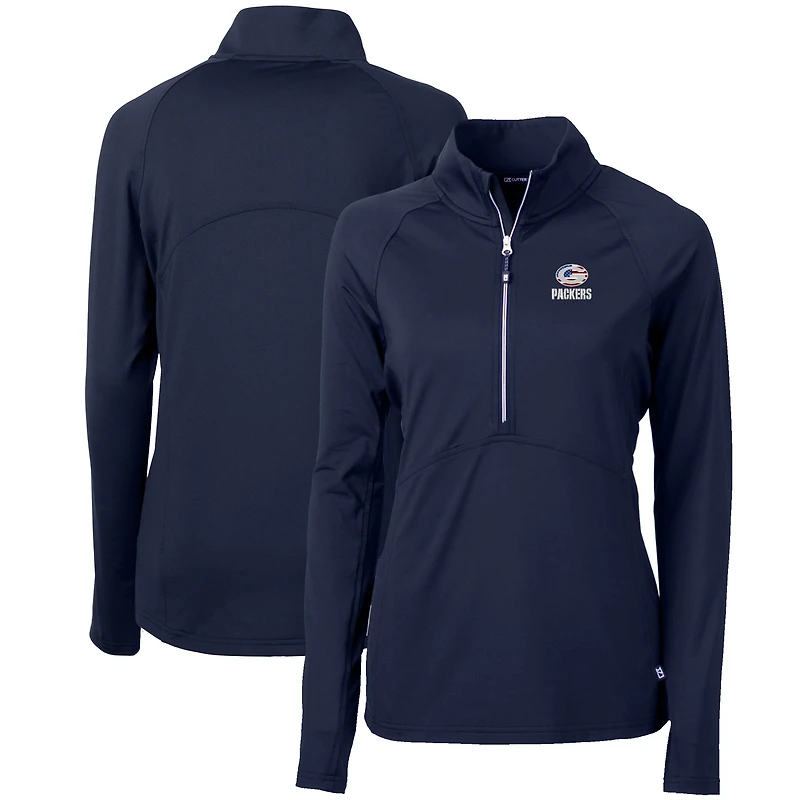 Pull-over demi-zippé en tricot extensible recyclé Adapt Eco Knit pour femme, bleu marine, des Packers de Green Bay, Cutter & Buck