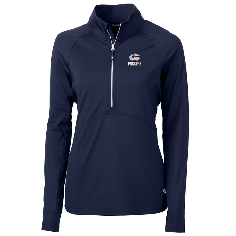 Pull-over demi-zippé en tricot extensible recyclé Adapt Eco Knit pour femme, bleu marine, des Packers de Green Bay, Cutter & Buck