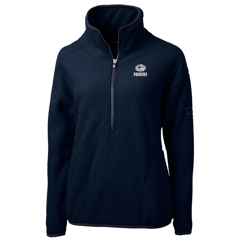 Women's Cutter & Buck Navy Green Bay Packers Americana Cascade Eco Sherpa Fleece Half-Zip Pullover Jacket