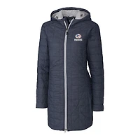 Women's Cutter & Buck Navy Green Bay Packers Americana Rainier PrimaLoft® Eco Insulated Full-Zip Hoodie Long Coat