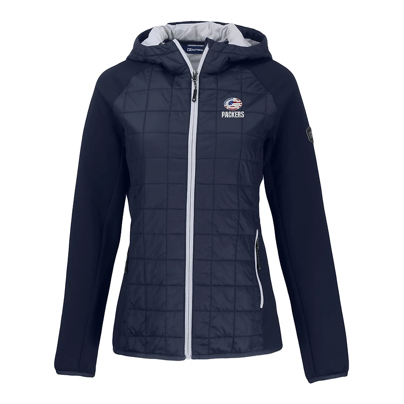 Veste hybride entièrement zippée Primaloft Eco pour femme Cutter & Buck bleu marine des Green Bay Packers Americana Rainier