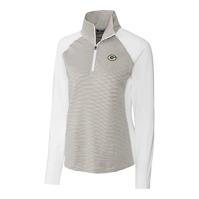 Women's Cutter & Buck White Green Bay Packers Forge Tonal Stripe Half-Zip Pullover Jacket