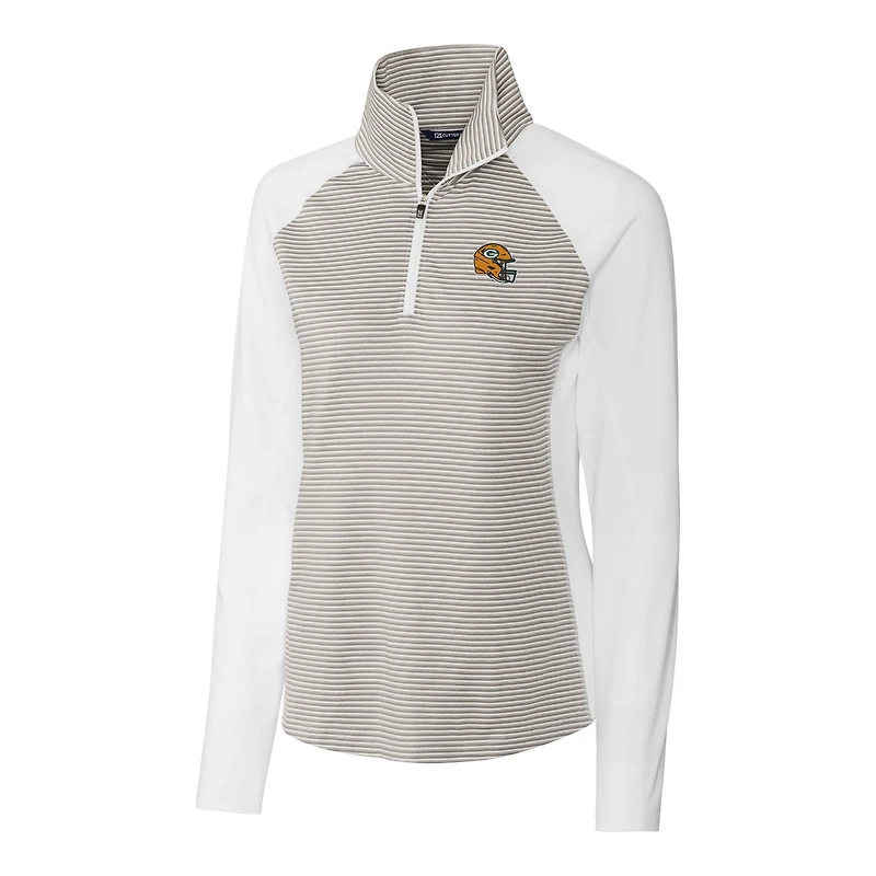 Haut demi-zippé extensible à rayures ton sur avec logo casque des Packers de Green Bay pour femme, Cutter & Buck