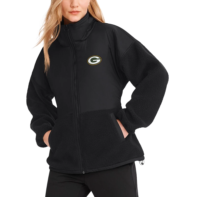 Veste à glissière complète Drew Mixed Media DKNY Sport pour femmes, noire, Green Bay Packers