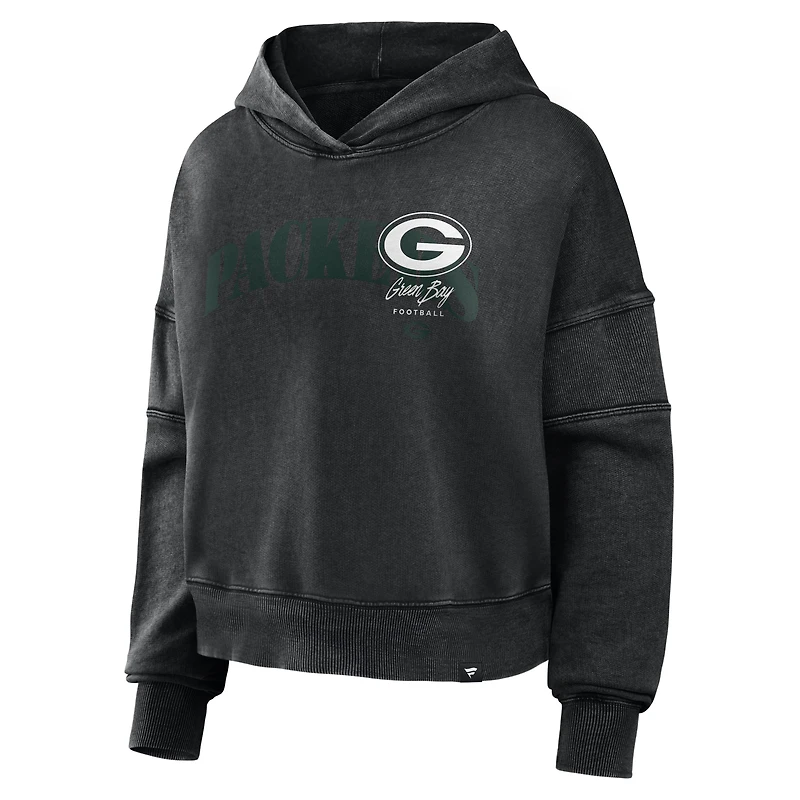 Women's Fanatics Black Green Bay Packers Counter Run Pullover Hoodie