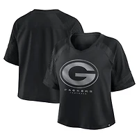 Women's Fanatics Black Green Bay Packers Oversized Raglan V-Neck Blackout Fashion Jersey