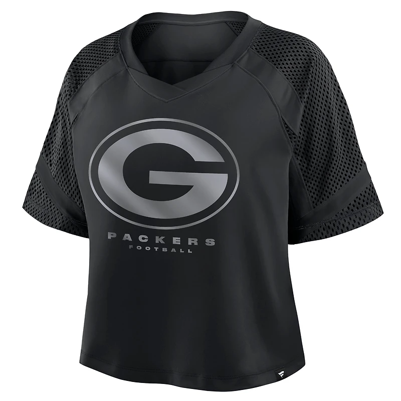 Women's Fanatics Black Green Bay Packers Oversized Raglan V-Neck Blackout Fashion Jersey