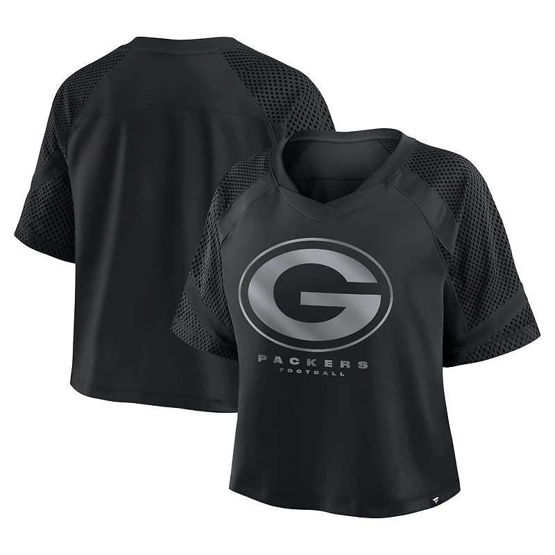 Women's Fanatics Black Green Bay Packers Oversized Raglan V-Neck Blackout Fashion Jersey