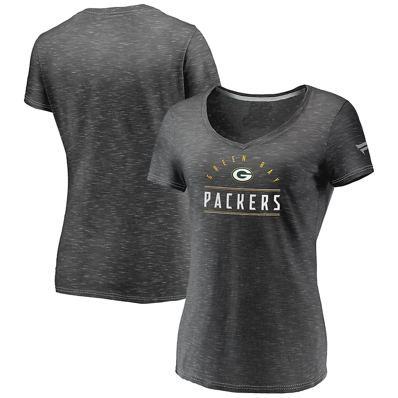 Women's Fanatics Charcoal Green Bay Packers League Leader Space Dye V-Neck T-Shirt