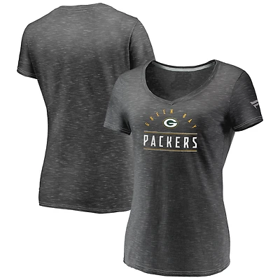 T-shirt à col en V Fanatics Charcoal Green Bay Packers League Leader Space Dye pour femmes