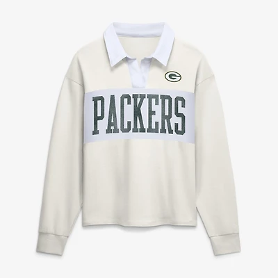 Women's Fanatics Cream Green Bay Packers Heritage Play Action Rugby Long Sleeve Polo
