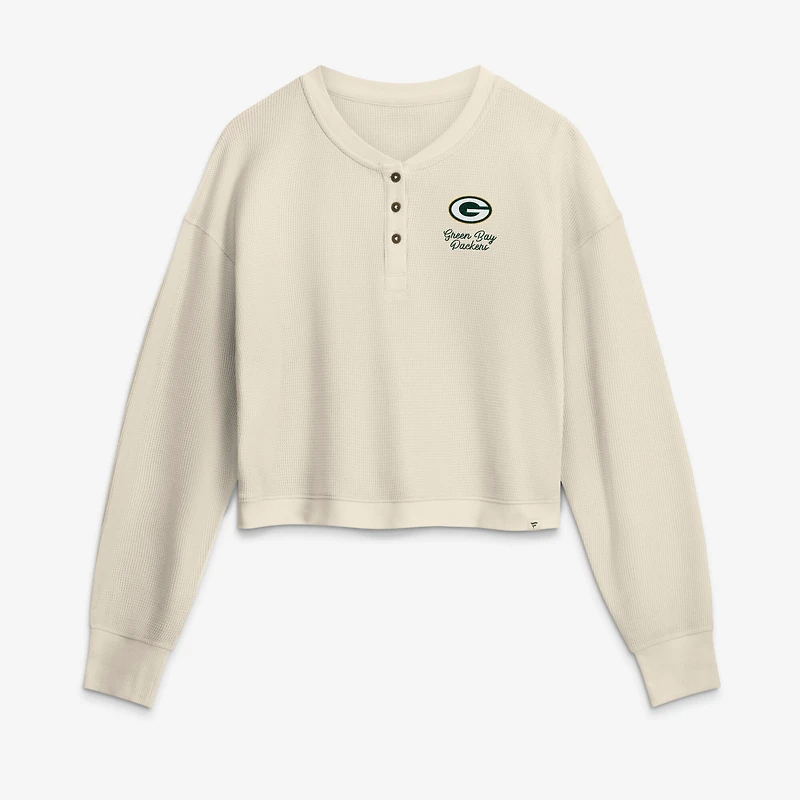 Women's Fanatics Cream Green Bay Packers Relaxed Cropped Long Sleeve Shirt