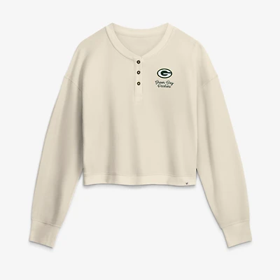 Women's Fanatics Cream Green Bay Packers Relaxed Cropped Long Sleeve Shirt