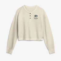 Women's Fanatics Cream Green Bay Packers Relaxed Cropped Long Sleeve Shirt