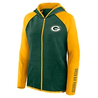 Women's Fanatics Green/Gold Green Bay Packers Redzone End Around Pass Raglan Full-Zip Hoodie
