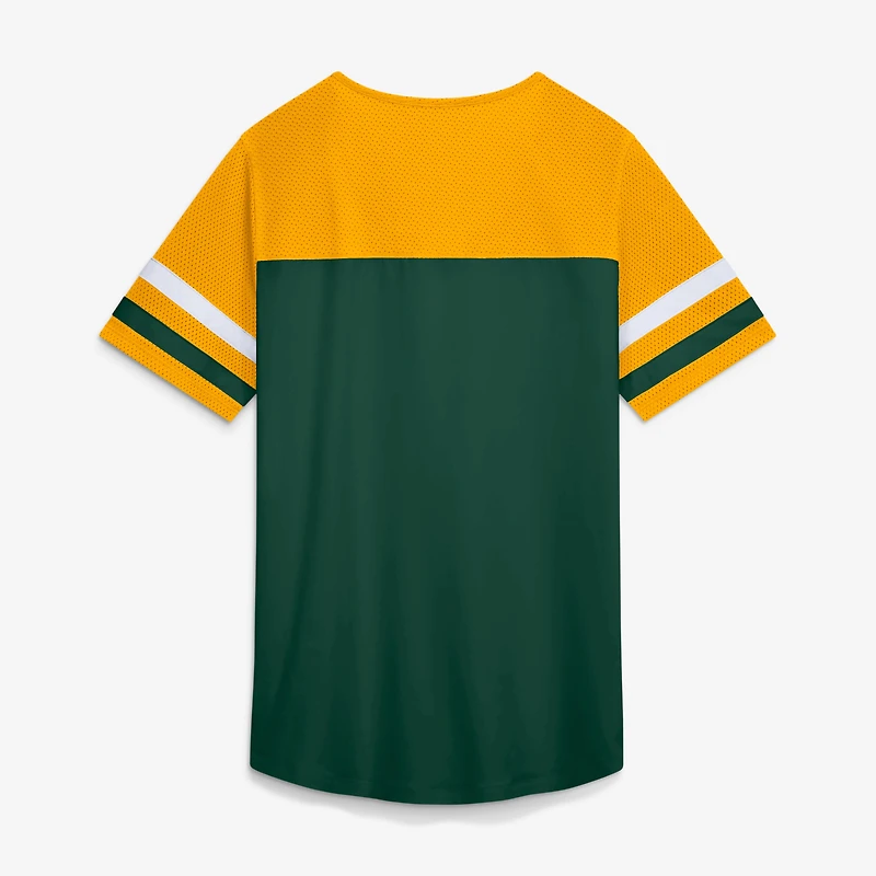 Women's Fanatics Green Bay Packers Curl Route Athena Lace-Up T-Shirt