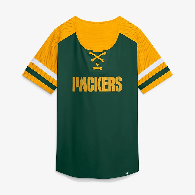 T-shirt à lacets Fanatics Green Bay Packers Curl Route Athena pour femmes
