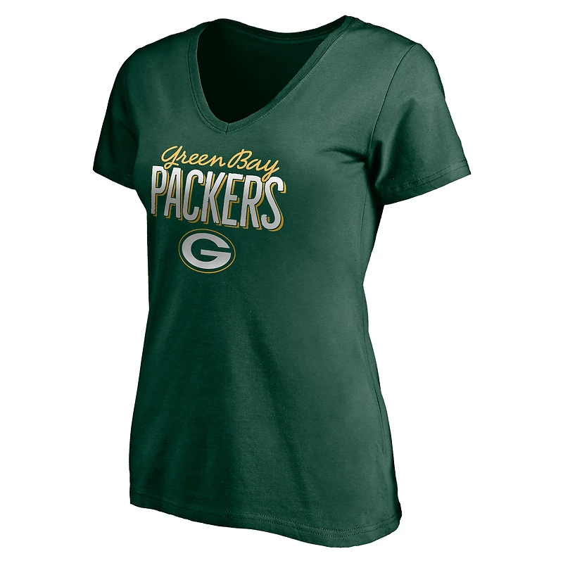 T-shirt à col en V Fanatics Green Bay Packers Nostalgia pour femmes