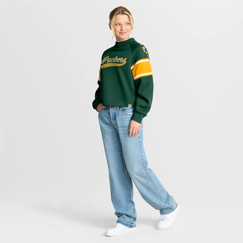 Women's Fanatics Green Bay Packers Oversized Hometown Toss Sweep Mock Neck Pullover