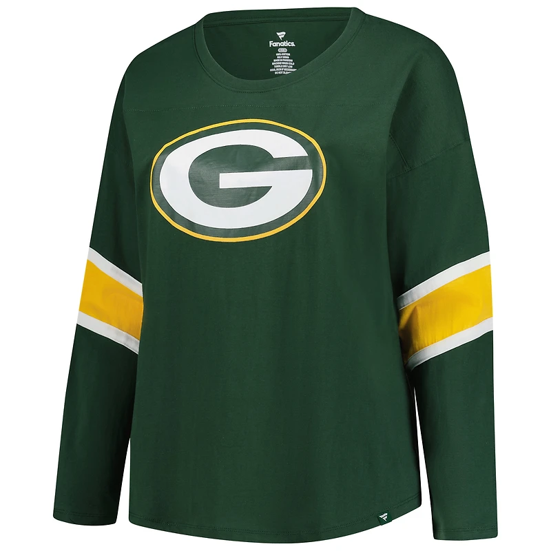 T-shirt à manches 3/4 et col rond Redzone pour femme, imprimé fanatiques, vert, des Packers de Green Bay, grande taille