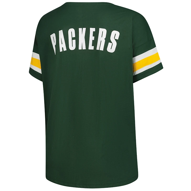 T-shirt à col cranté Redzone pour femme, taille plus, vert, fanatiques, des Packers de Green Bay