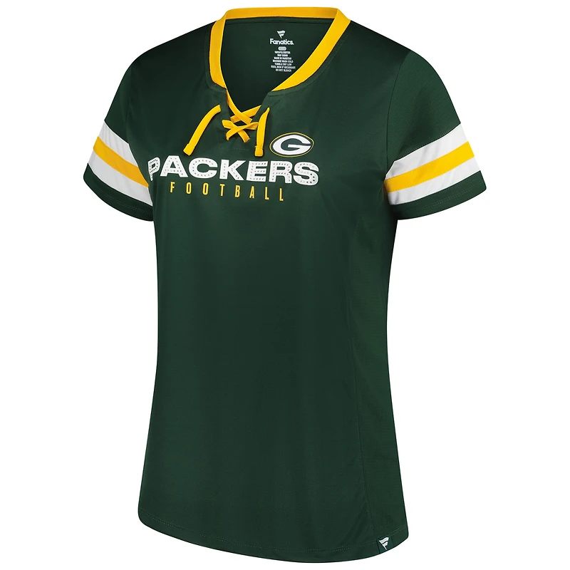 T-shirt à lacets et col cranté Athena Redzone strass pour femme, taille plus, vert, fanatiques, des Packers de Green Bay