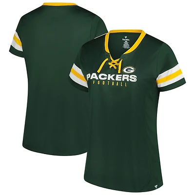 T-shirt à lacets et col cranté Athena Redzone strass pour femme, taille plus, vert, fanatiques, des Packers de Green Bay