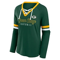 T-shirt à manches longues et col en V lacets pour femmes Fanatics Green Bay Packers grande taille Won & Done