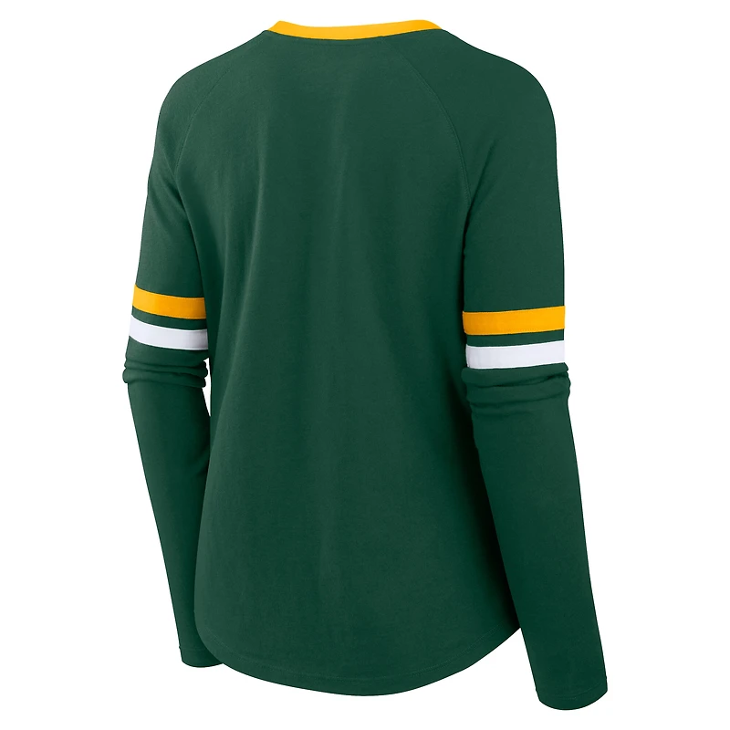 T-shirt à manches longues et col en V lacets pour femmes Fanatics Green Bay Packers grande taille Won & Done