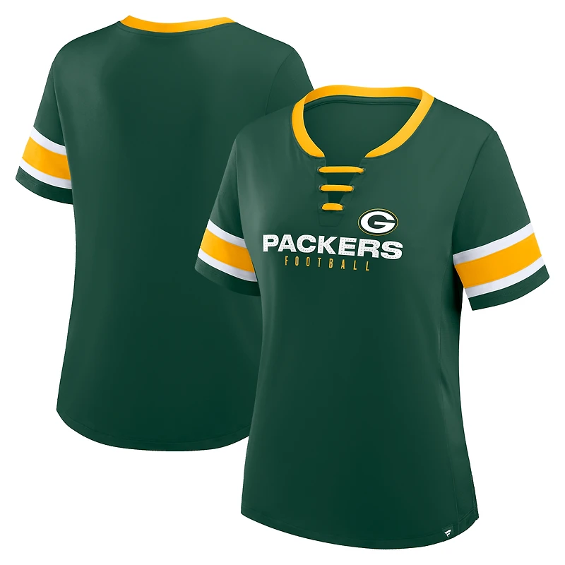 Women's Fanatics Green Bay Packers Redzone Draw Play Athena Lace-Up T-Shirt