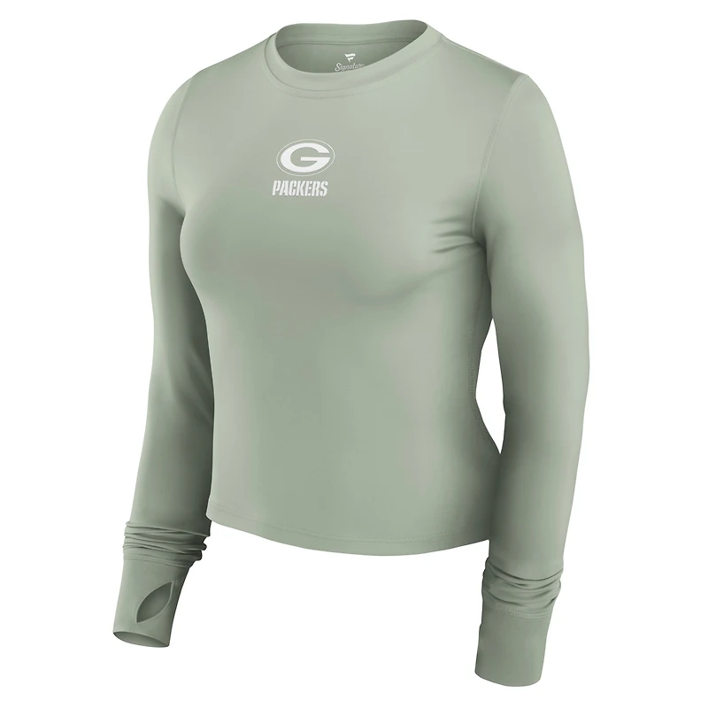 Women's Fanatics Green Bay Packers Studio Fitted Long Sleeve Gym Top
