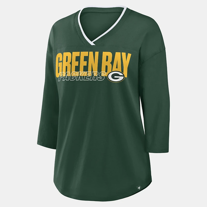 Women's Fanatics Green Bay Packers Team First Deceptive Juke 3/4-Sleeve V-Neck T-Shirt