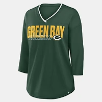 Women's Fanatics  Green Bay Packers Team First Deceptive Juke 3/4-Sleeve V-Neck T-Shirt