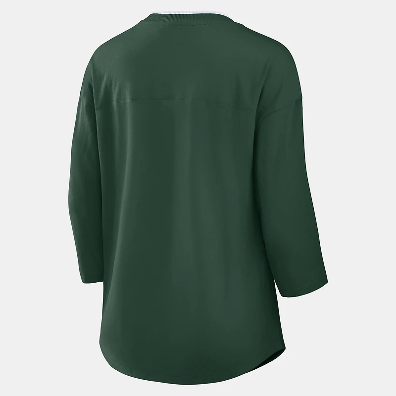 Women's Fanatics Green Bay Packers Team First Deceptive Juke 3/4-Sleeve V-Neck T-Shirt