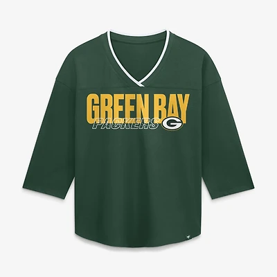 Women's Fanatics  Green Bay Packers Team First Deceptive Juke 3/4-Sleeve V-Neck T-Shirt